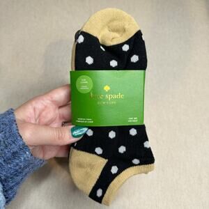 Kate Spade Ankle Socks Cozy Cushion Black White Polka Dot 2 Pack NEW